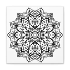 Handmade Mandala Art - Black & White Wall Art - Matte Canvas, Stretched, 125 - Intricately designed circular pattern on canvas, perfect for home decor