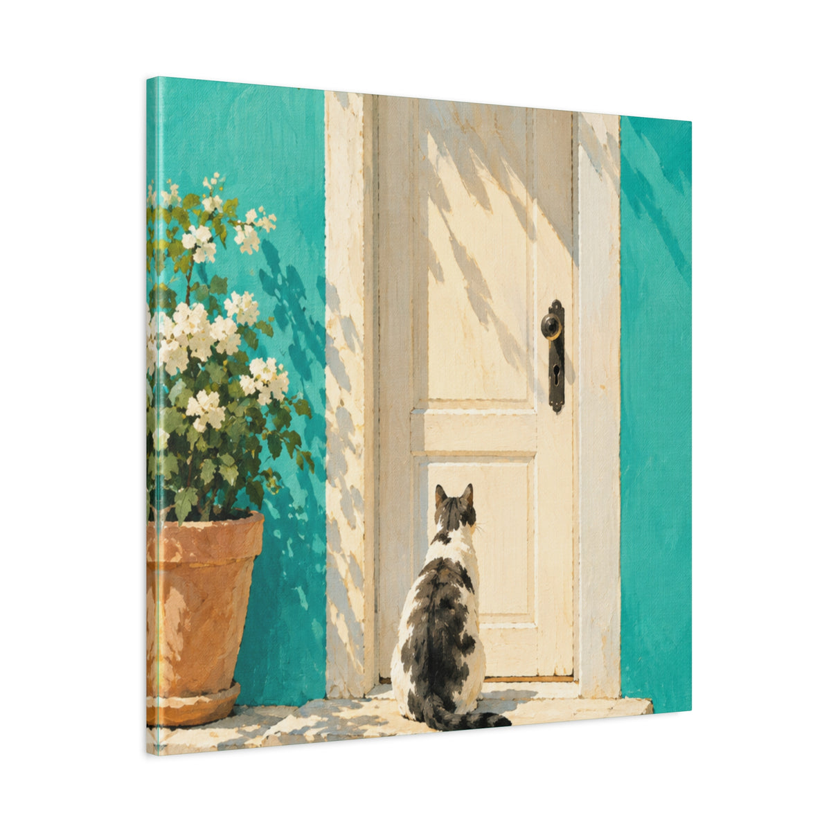 Sunlit Doorway Cat Canvas Wall Art