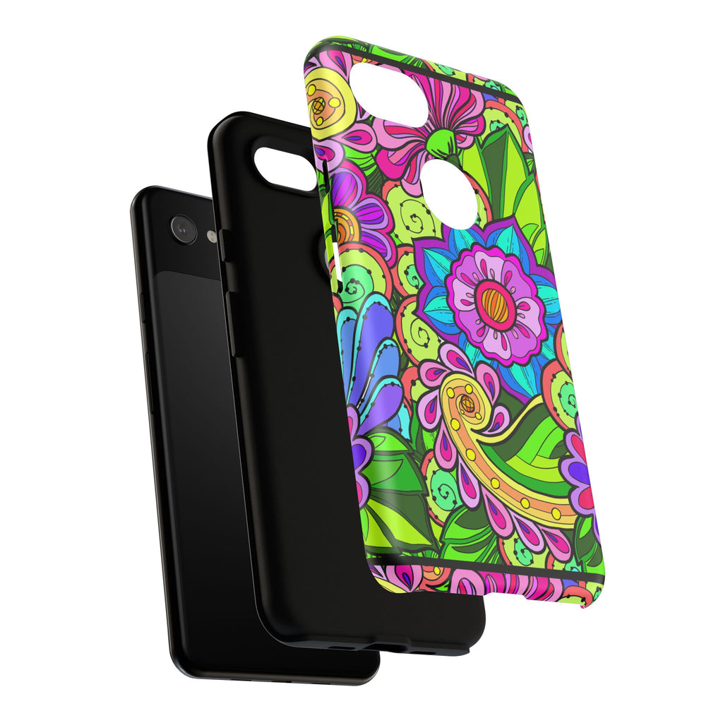 Floral Fantasy iPhone and Google Pixel Case in Bright Green Palette