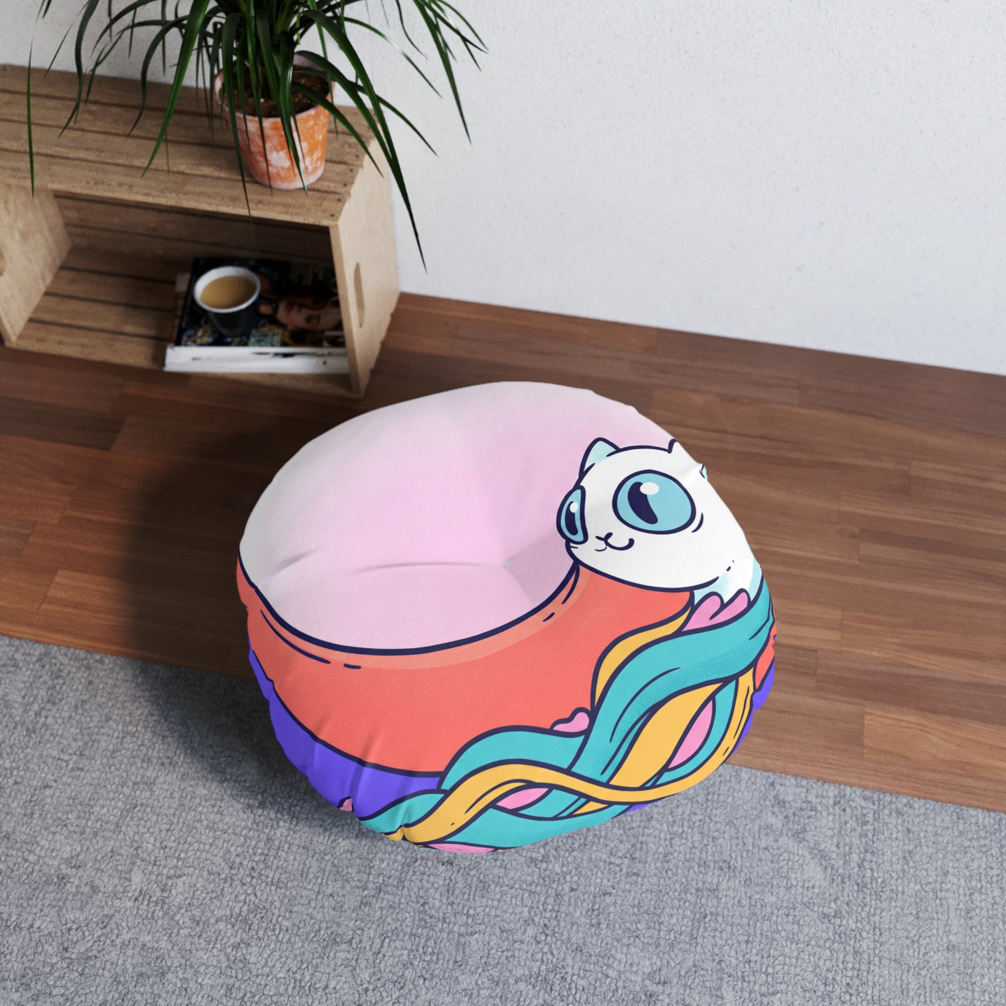 Verträumtes surreales Katzen-Bodenkissen