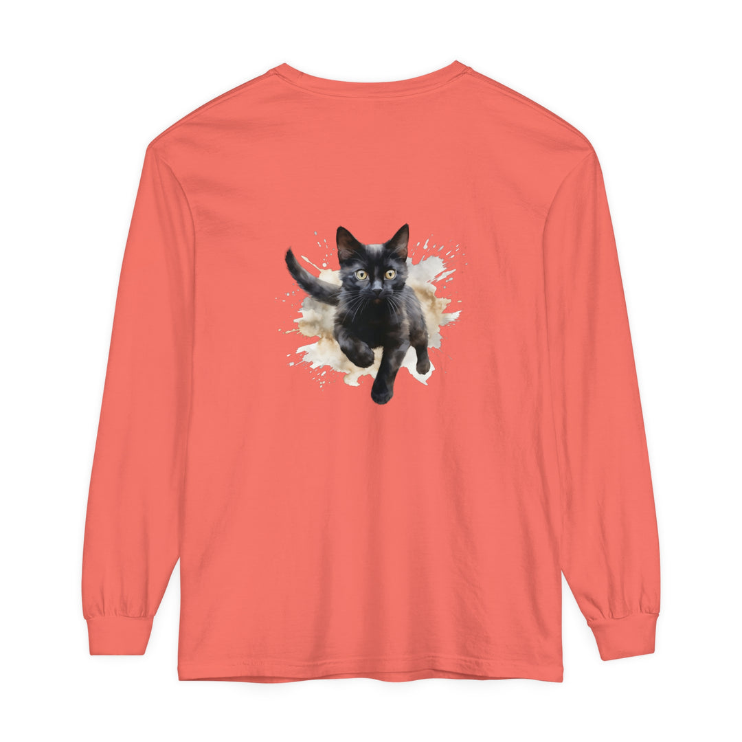 A vibrant and playful Black Cat Watercolor Splash T-Shirt design