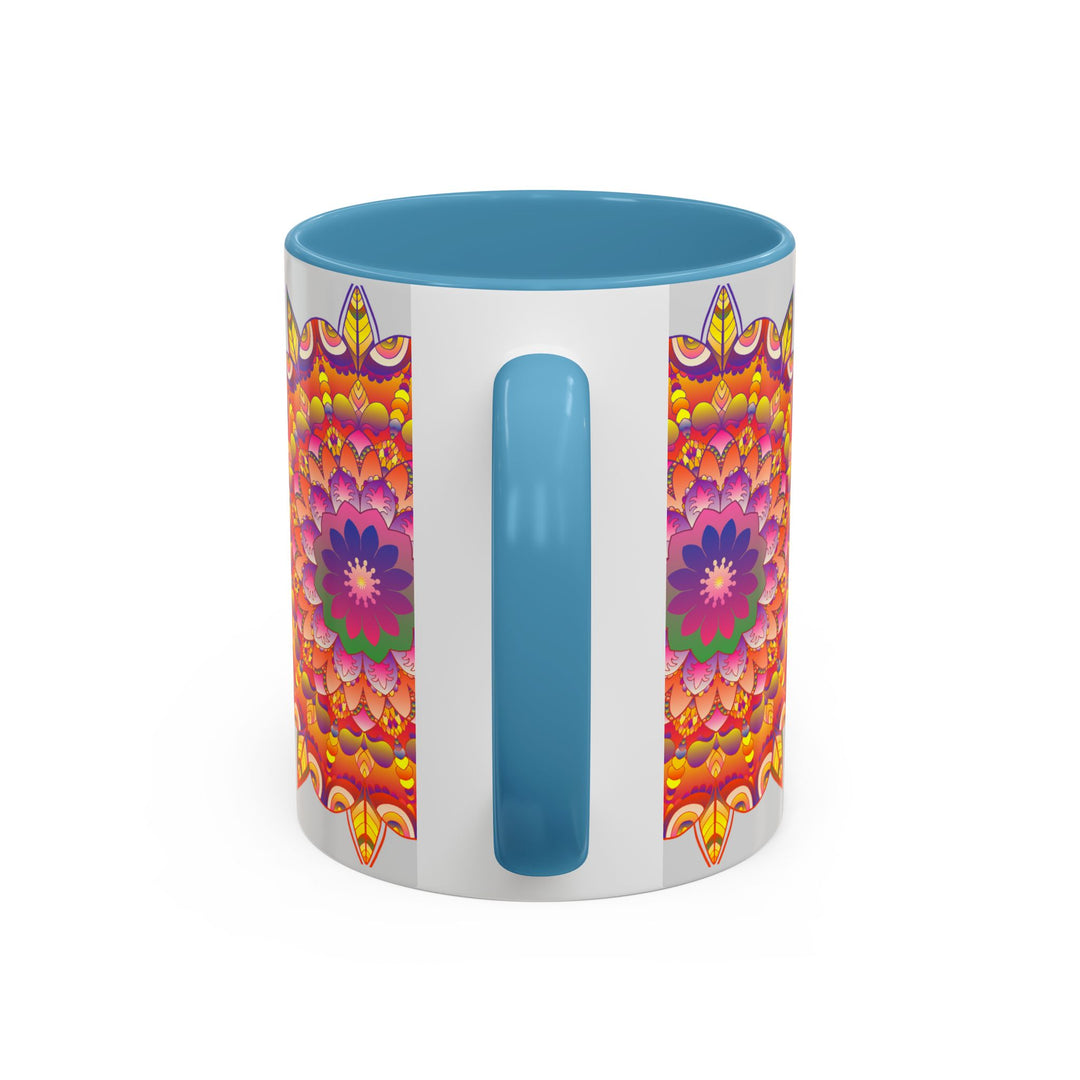 Colorful mandala art mug with intricate floral design, perfect for tea or coffee