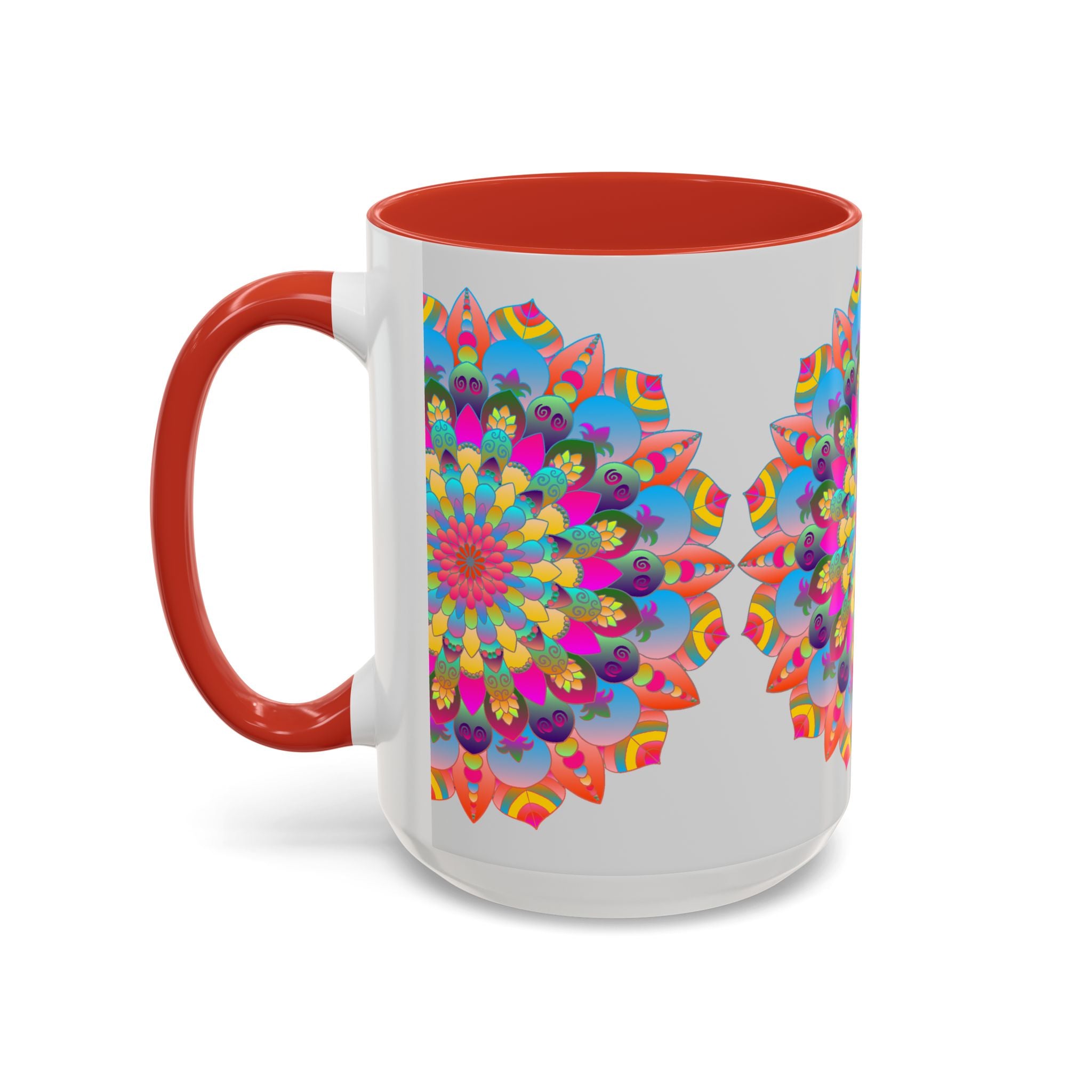 Colorful mandala art mug with intricate geometric patterns