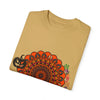 Handmade Pumpkin Mandala T-shirt featuring intricate mandala design in vibrant autumn colors, perfect for both men and women