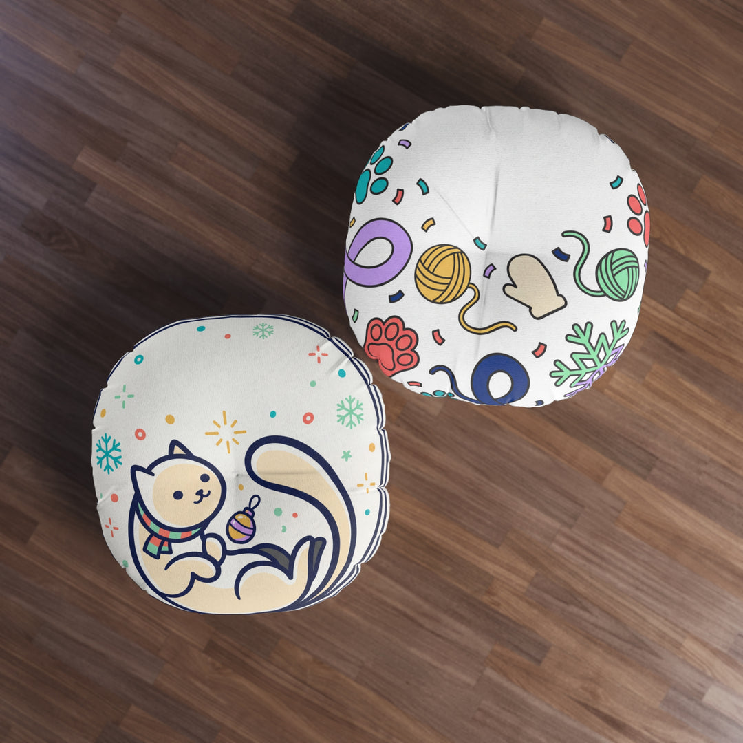 Gemütliches Neujahrs-Katzen-Bodenkissen — Niedliches Winterkätzchen