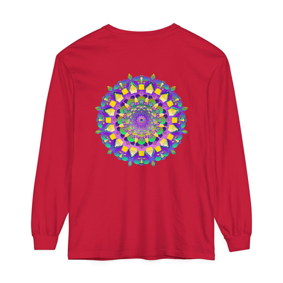 Colorful and intricate mandala design on a unisex long sleeve t-shirt