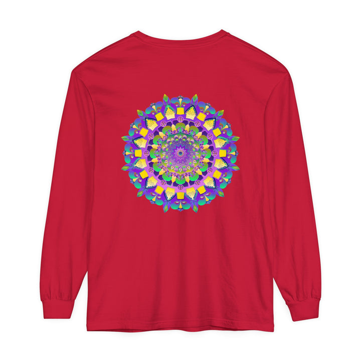 Colorful and intricate mandala design on a unisex long sleeve t-shirt