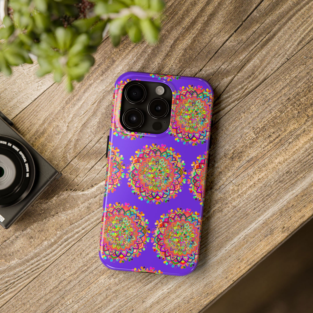 Hand drawn intricate purple mandala art phone case for iPhone X and XS