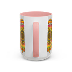 Vibrant and intricate mandala art mug featuring a colorful floral design