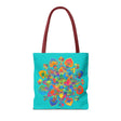 Beautiful azure blue mandala lotus tote bag, perfect for carrying your essentials in style