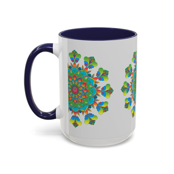 Artistic Mandala Art Mug - Vibrant Colors on Grey featuring hand-painted mandala artwork