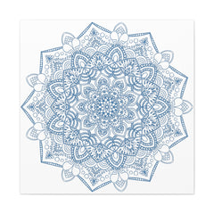 Handmade Mandala Art - Steel Blue Mandala Design Wall Art - Matte Canvas Stretched 125 - Decorative Handcrafted Artwork for Home Décor