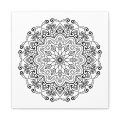 Handmade black and white mandala art on matte canvas, stretched and 125 inches thick