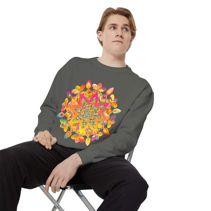 Colorful mandala patterned sweatshirt with intricate design and vibrant hues