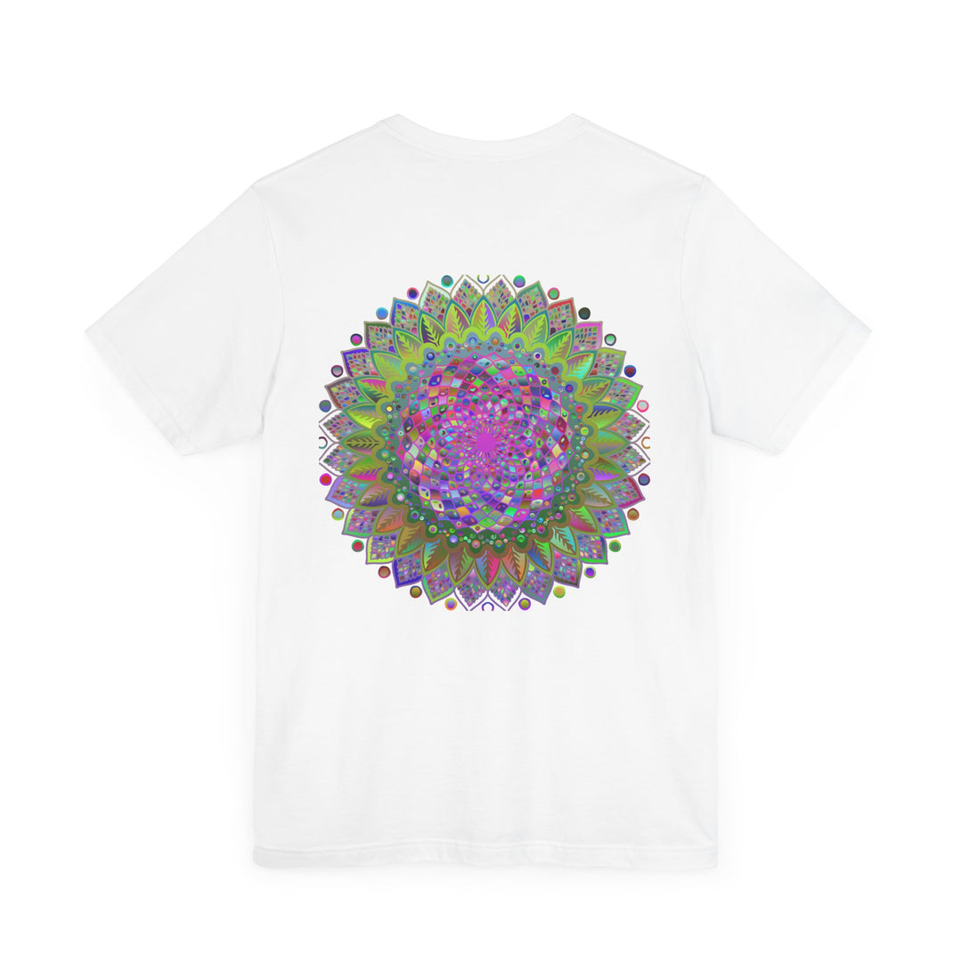 Colorful mandala tee with intricate spiritual design promoting peace and harmony