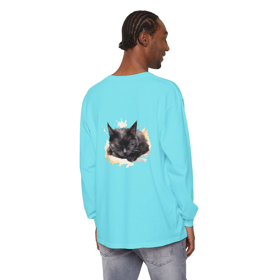 Langarm-T-Shirt mit Aquarellmotiv „Schlafende Katze“