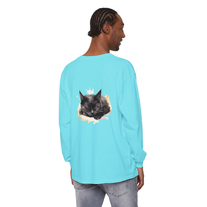 Langarm-T-Shirt mit Aquarellmotiv „Schlafende Katze“