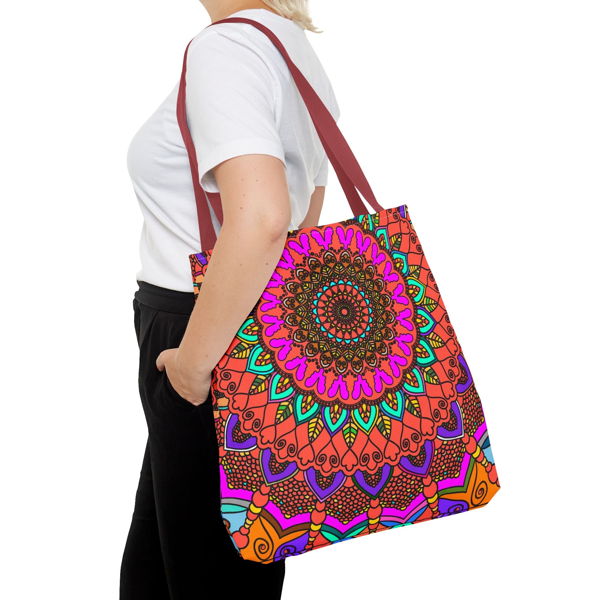 Borsa tote con mandala colorati – Stampa all-over in stile boho psichedelico