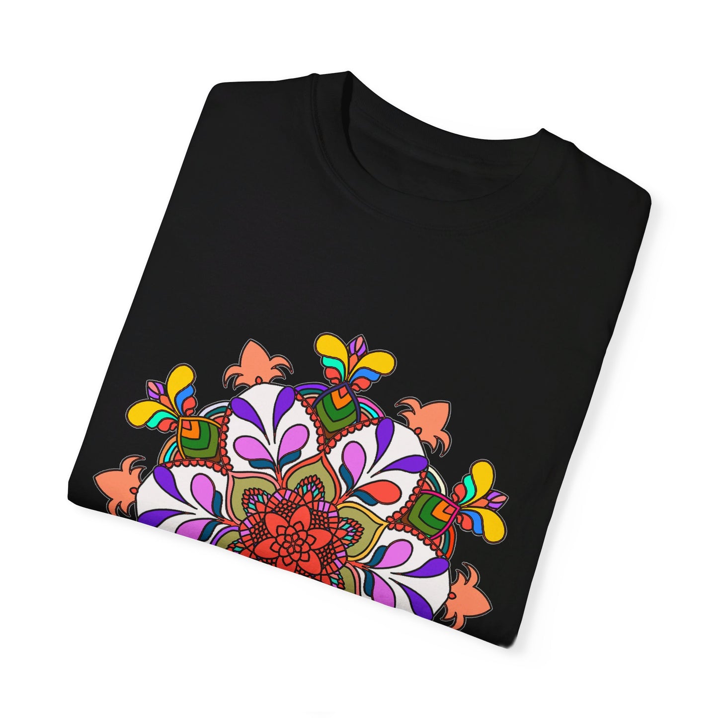 Unisex Mandala T-Shirt featuring intricate, hand-drawn mandala art on 100% ring-spun cotton, garment-dyed for extra comfort