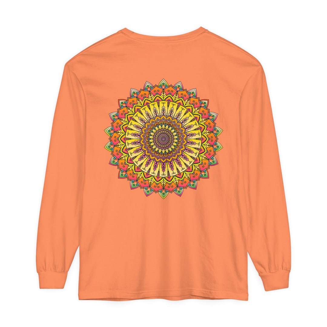 Intricate Mandala Unisex Long Sleeve T-Shirt featuring a detailed and colorful mandala design for both men and women