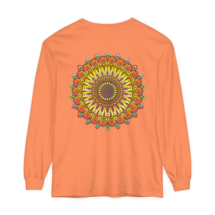 Intricate Mandala Unisex Long Sleeve T-Shirt featuring a detailed and colorful mandala design for both men and women