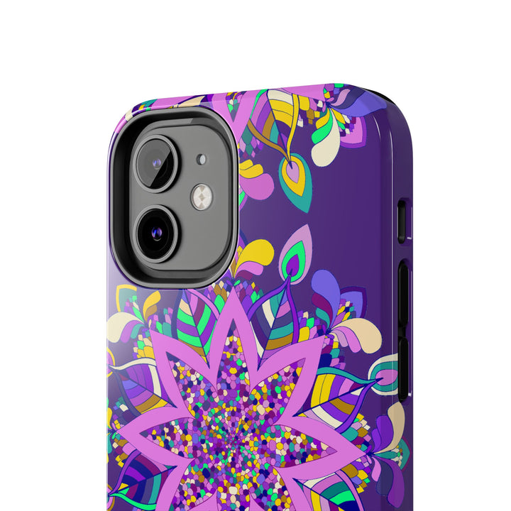 Hand drawn purple Mandala Art Phone Case designed for iPhone X/XS