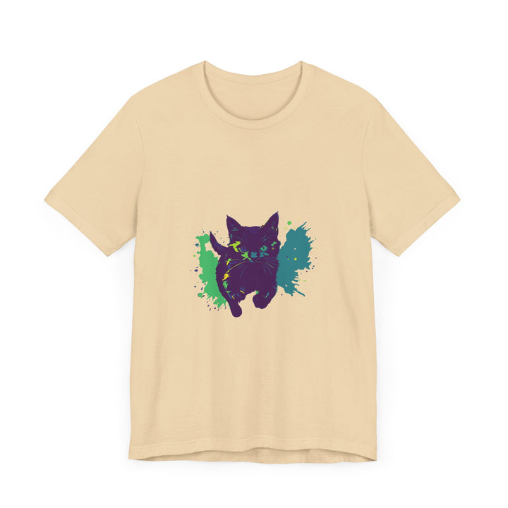 Black Cat Mystery - Colorful Splash T-Shirt featuring a vibrant, multi-colored design