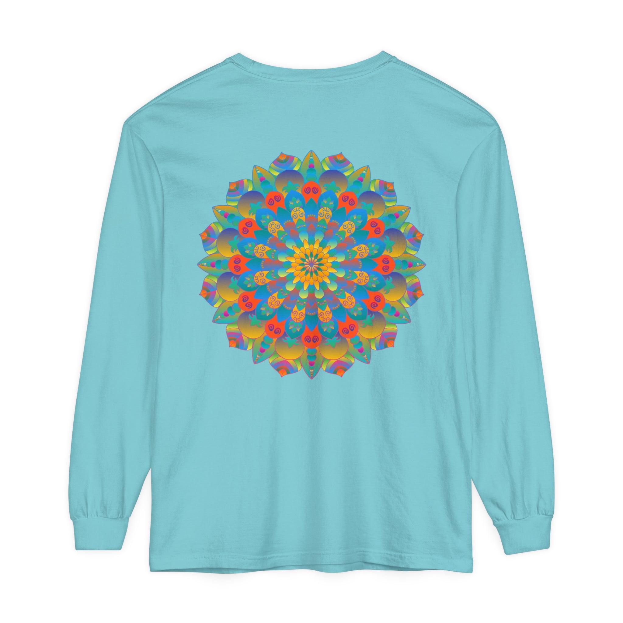 Vibrant Mandala Long Sleeve T-Shirt in Unisex sizes, colorful and eye-catching design