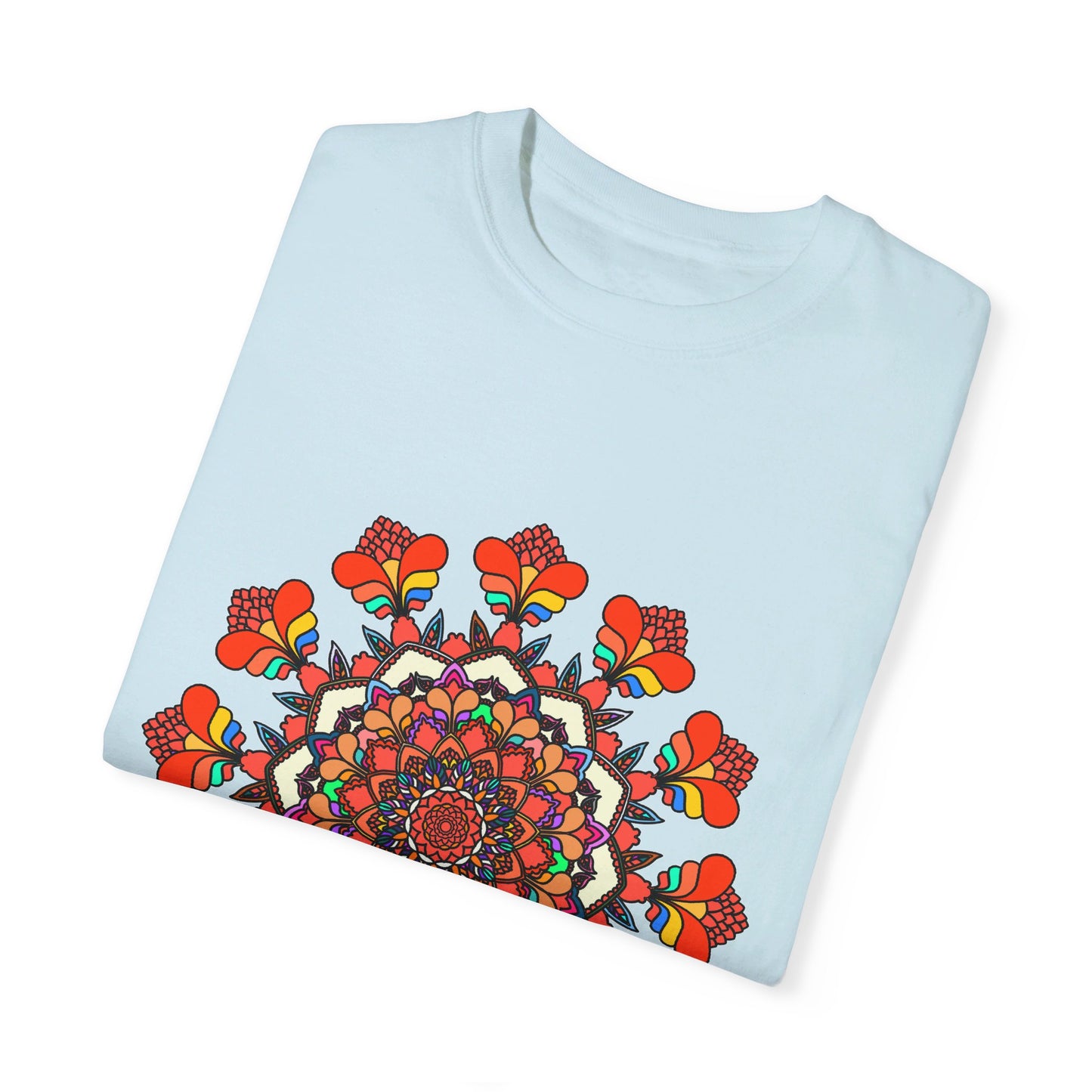 Hand-drawn mandala art design on comfortable unisex t-shirt