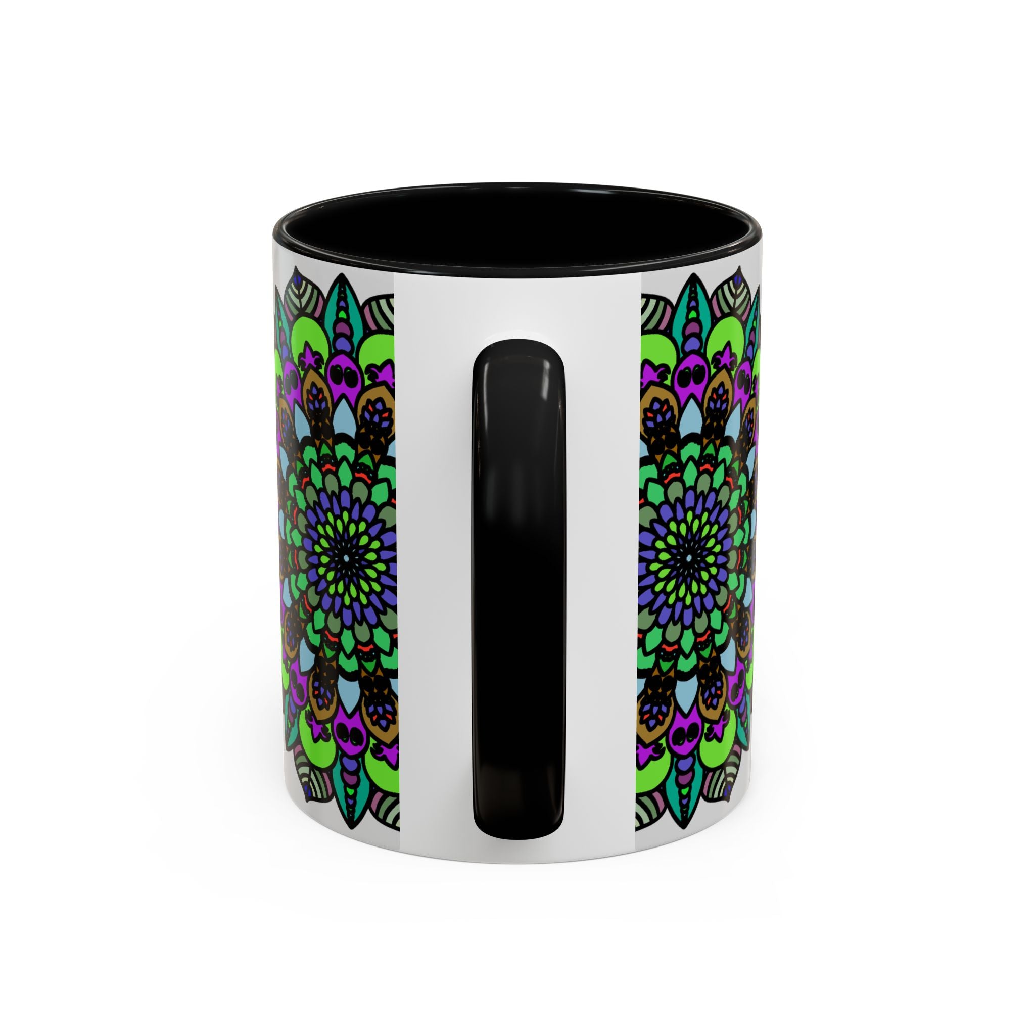 Vibrant and colorful mandala art mug with intricate and detailed design