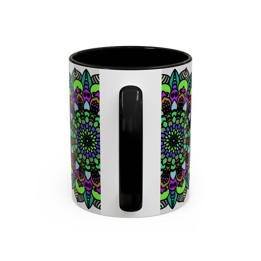 Vibrant and colorful mandala art mug with intricate and detailed design