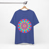 Vibrant and intricate colorful mandala t-shirt featuring psychedelic art design