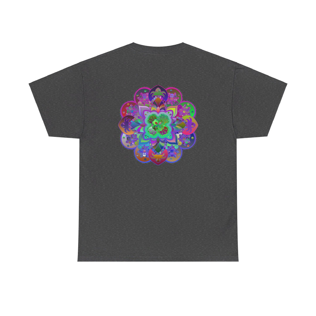 Colorful mandala art design on a yoga mindfulness themed unisex heavy cotton tee