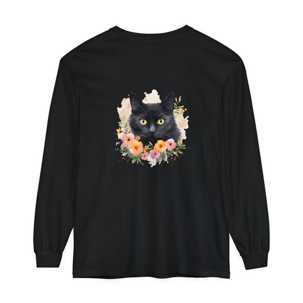 Black Cat Floral Portrait Unisex T-Shirt featuring an intricate floral design