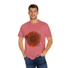 Unisex Halloween Mandala T-shirt featuring handmade pumpkin mandala art on garment-dyed tee