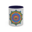 Beautiful and intricate mandala flower pattern on grey mug