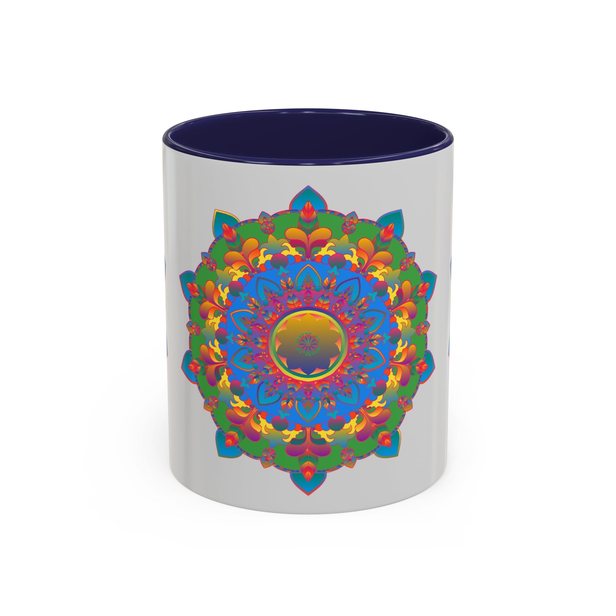 Beautiful and intricate mandala flower pattern on grey mug