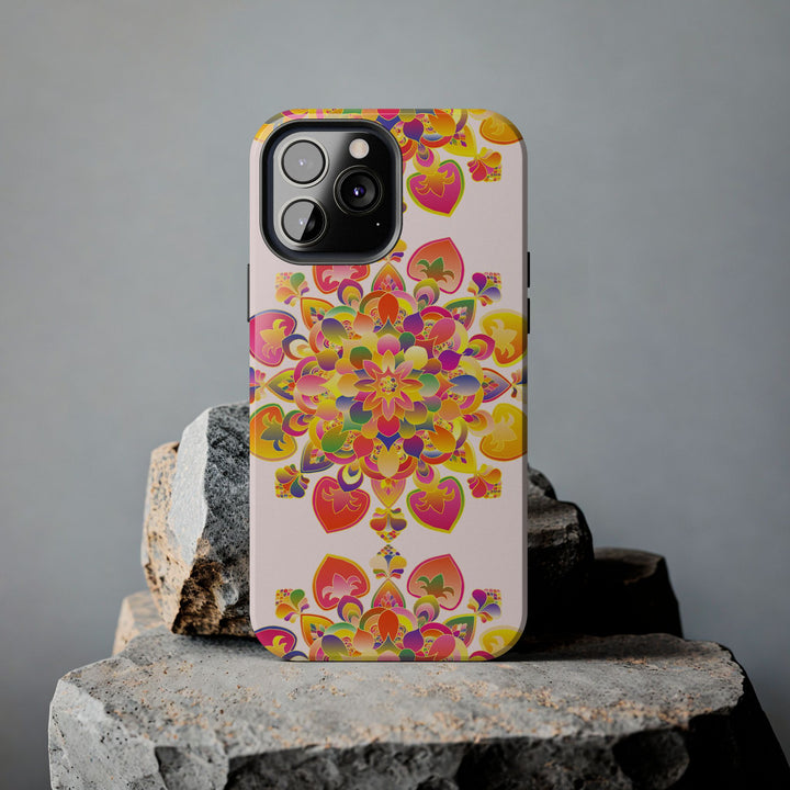 Colorful and intricate hand drawn mandala art design on phone case