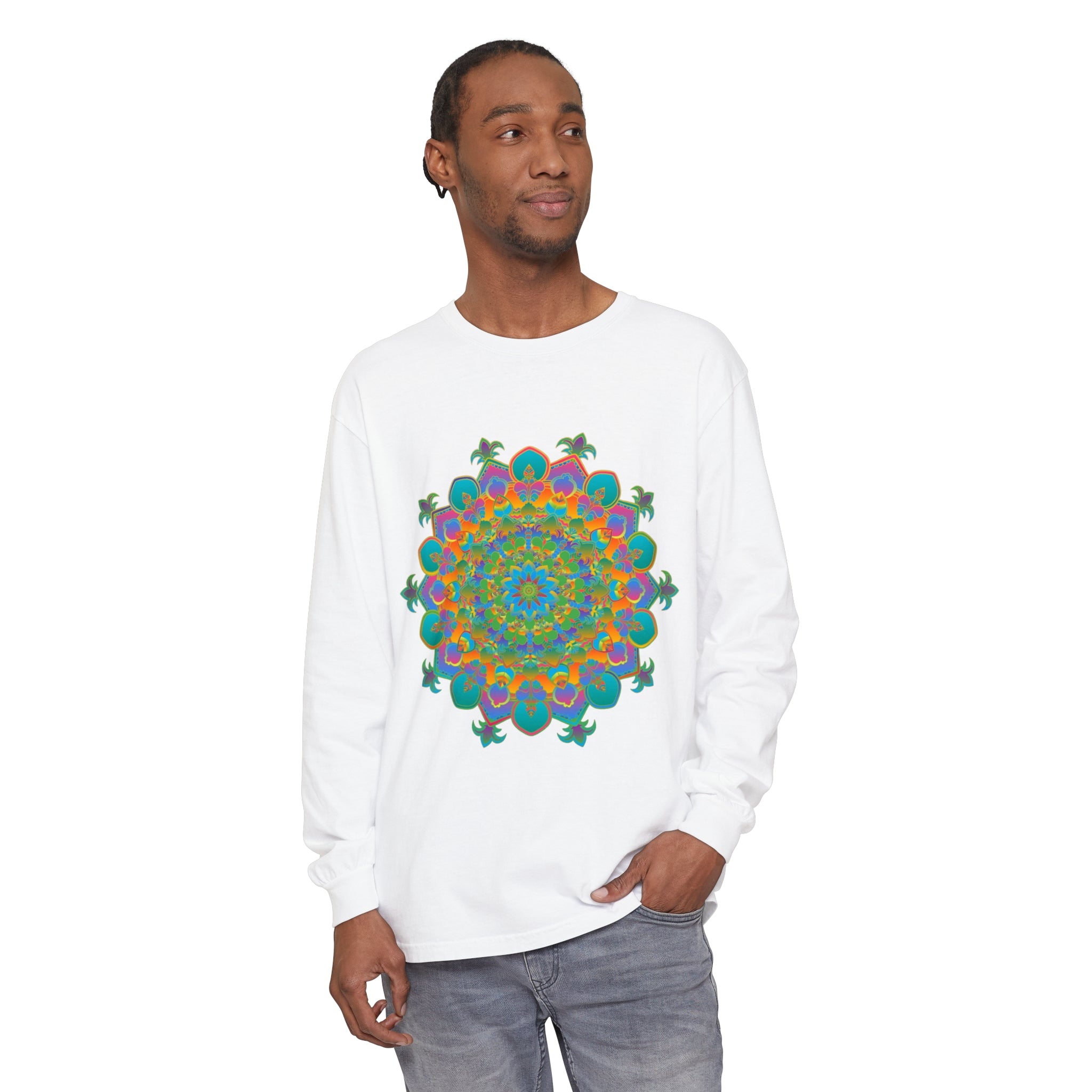 Colorful and intricate mandala design long sleeve t-shirt for men and women