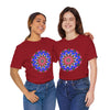 Vibrant and eye-catching mandala geometric t-shirt in multiple colorful shades