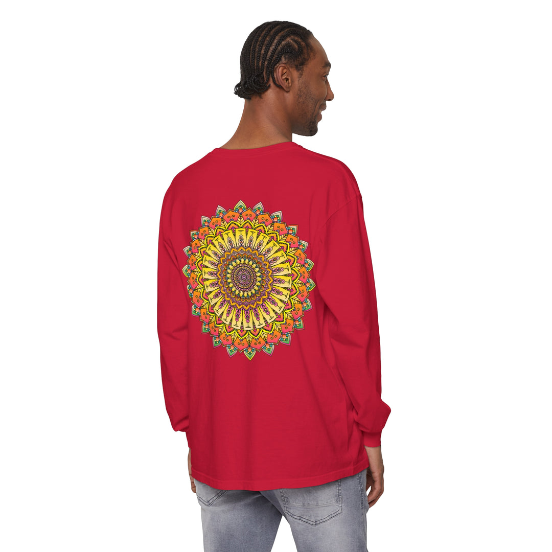 Intricate Mandala Unisex Long Sleeve T-Shirt with colorful, detailed mandala design