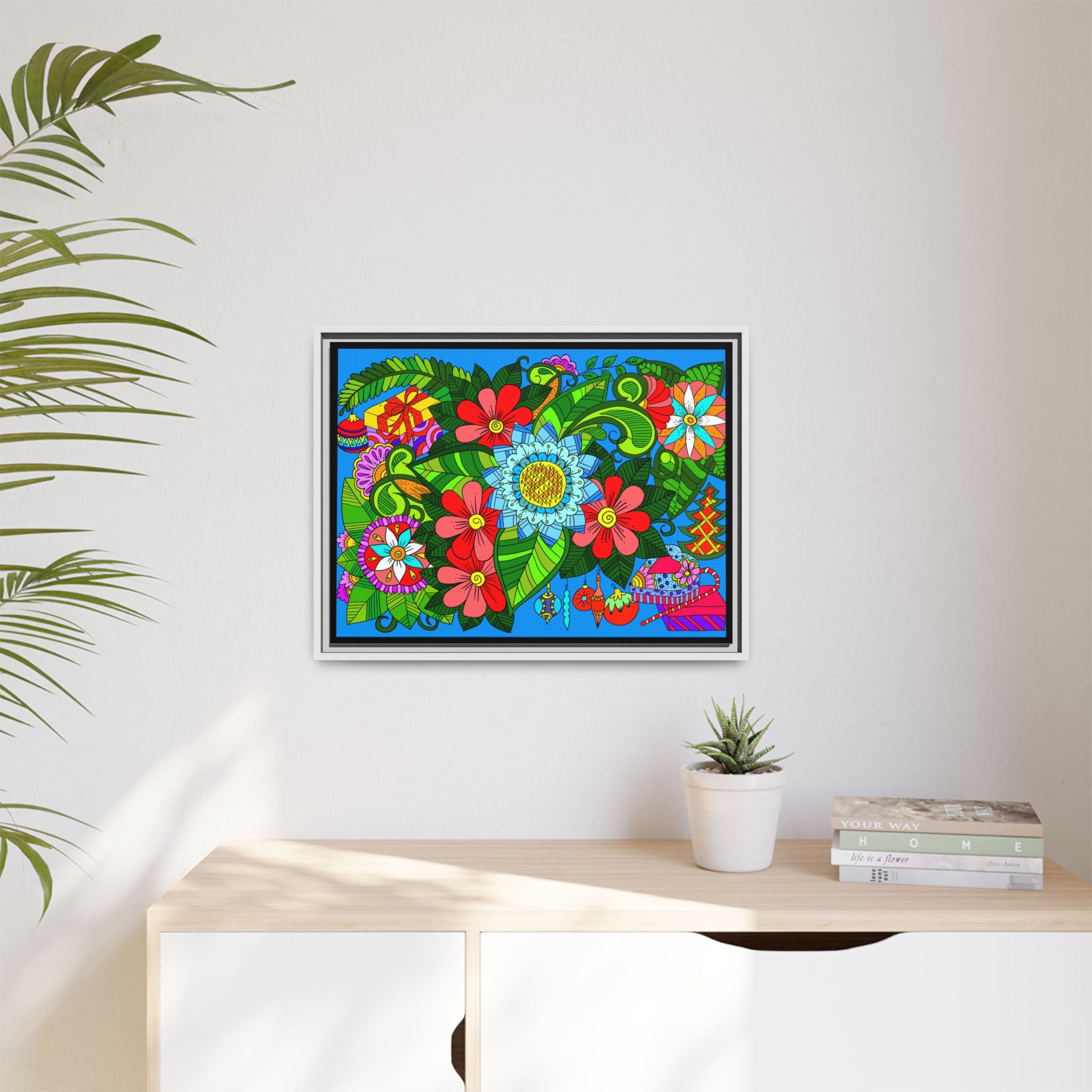 Handgefertigtes horizontales Poster mit Mandala-Design – Blumengekritzel