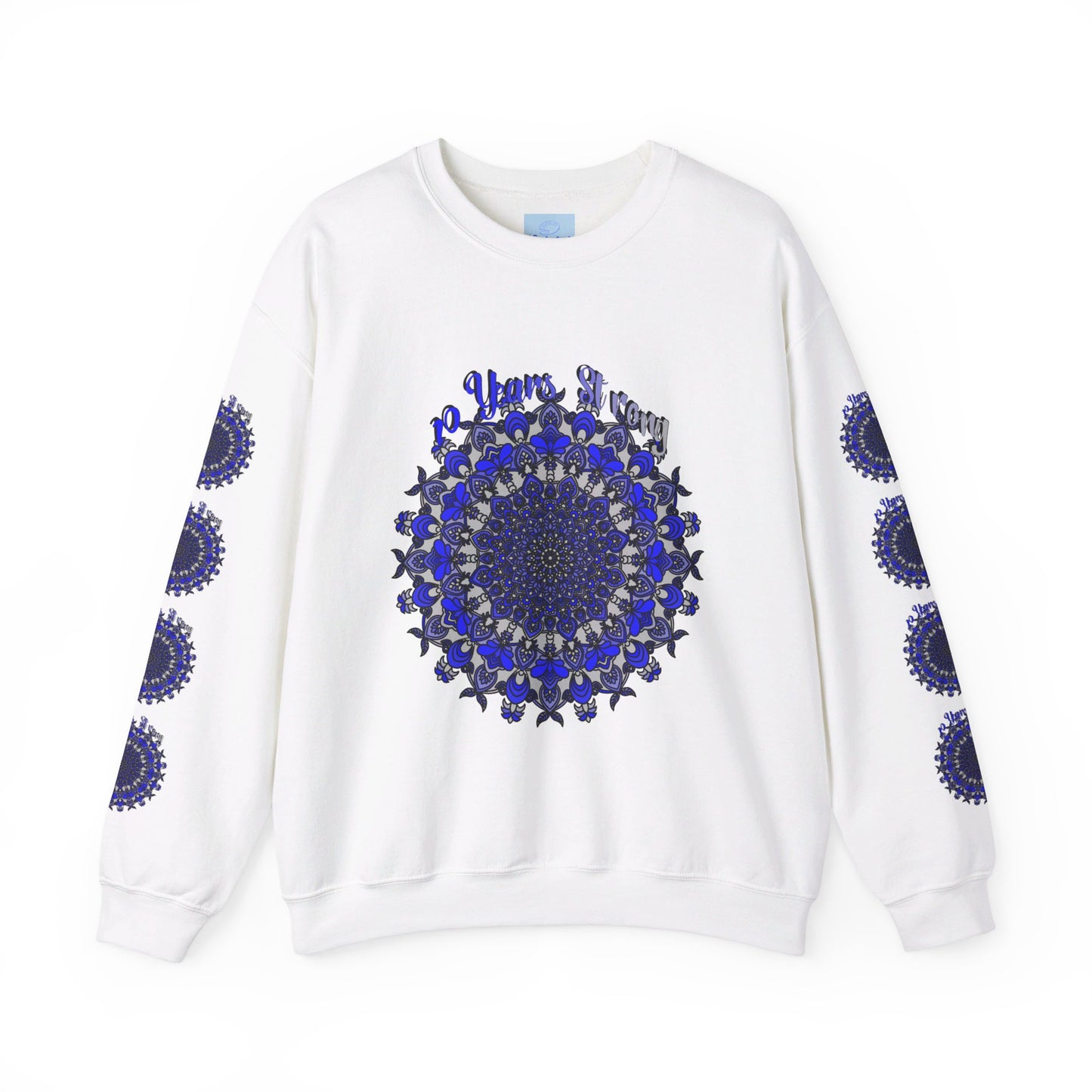 Stylish unisex sweatshirt in royal blue with 10th Anniversary insignia