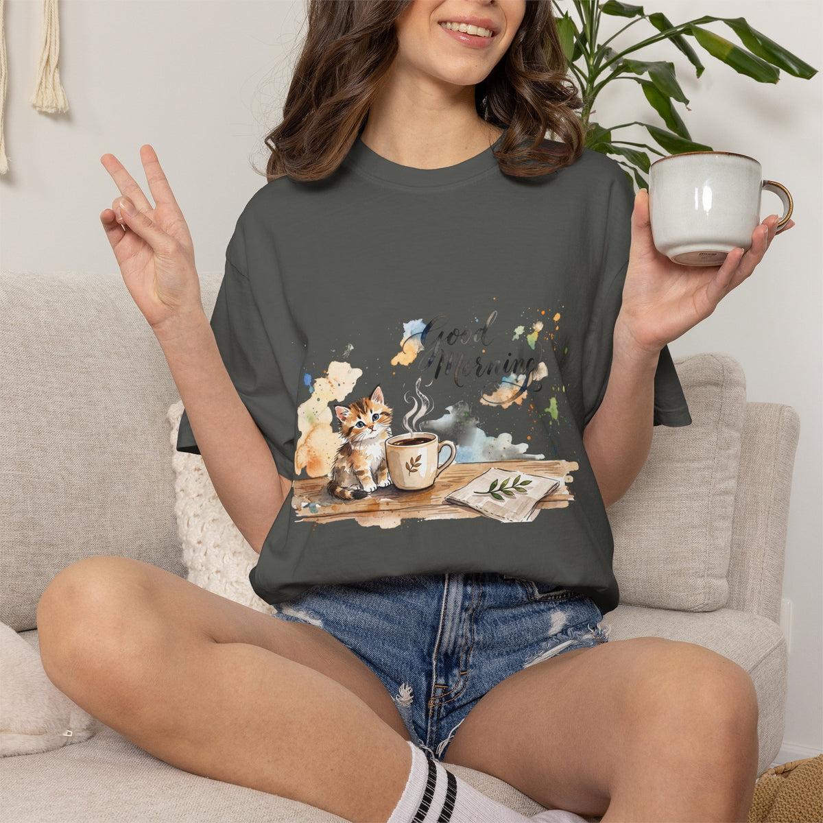Good Morning Cat T-Shirt | Ultra-Soft Cotton Graphic Tee