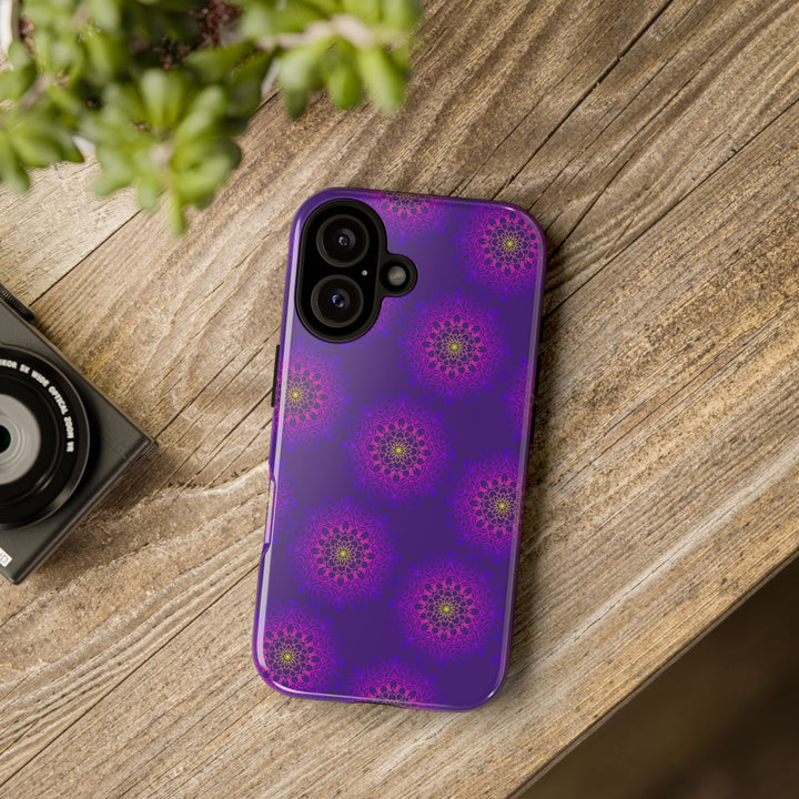 Intricate Purple Floral iPhone Case with Bold Mandala Design