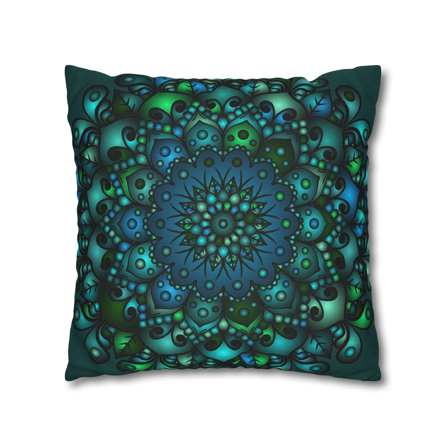 Hand-drawn Petroleum Green Mandala Art Pillowcase