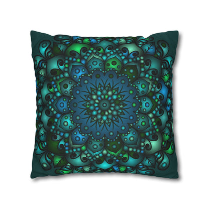 Hand-drawn Petroleum Green Mandala Art Pillowcase