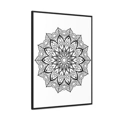 Handmade black and white mandala art on gallery canvas wrap, in vertical frame