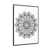 Handmade black and white mandala art on gallery canvas wrap, in vertical frame