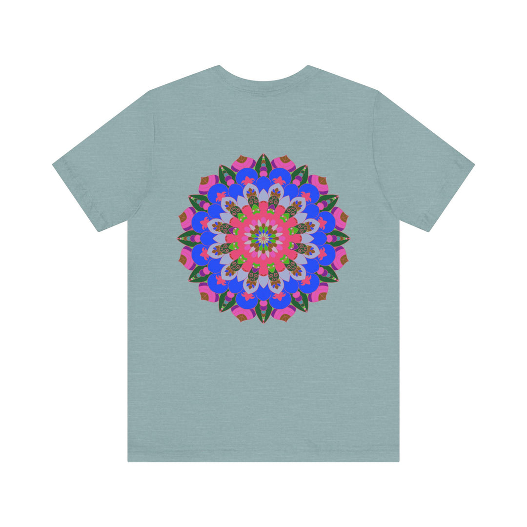 A vibrant mandala tee featuring intricate spiritual designs symbolizing peace and harmony